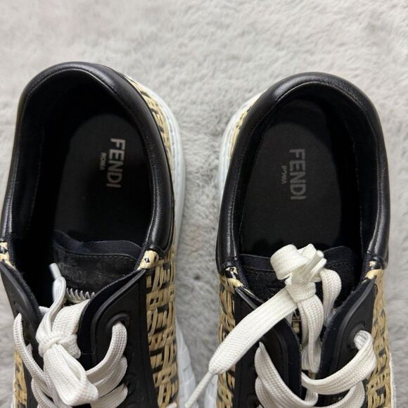 Fendi Black & Beige Raffia \'Forever Fendi\' Sneakers Straw Monogram Mens Size 10